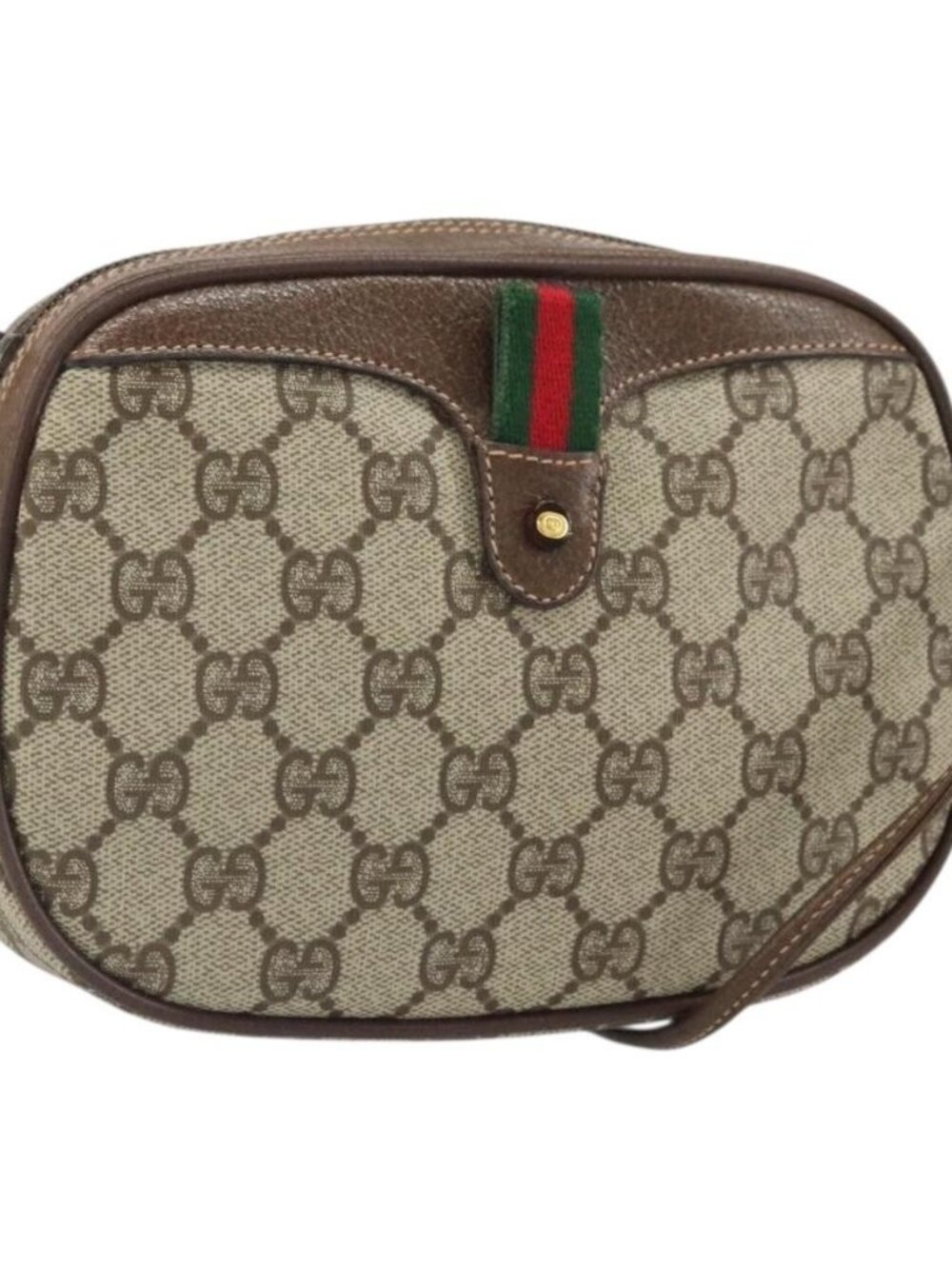 GUCCI GG Supreme Web Sherry Line Bag PVC Beige Gold 007 58 6112 Auth 170700